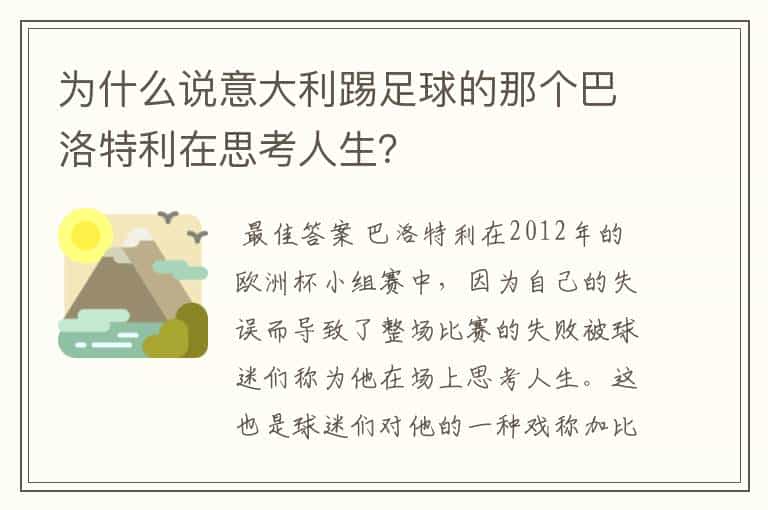 为什么说意大利踢足球的那个巴洛特利在思考人生?