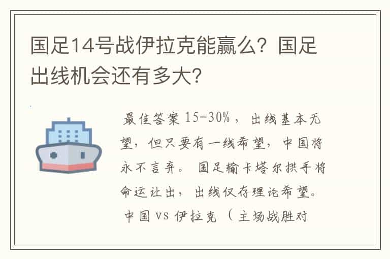 国足14号战伊拉克能赢么?国足出线机会还有多大?