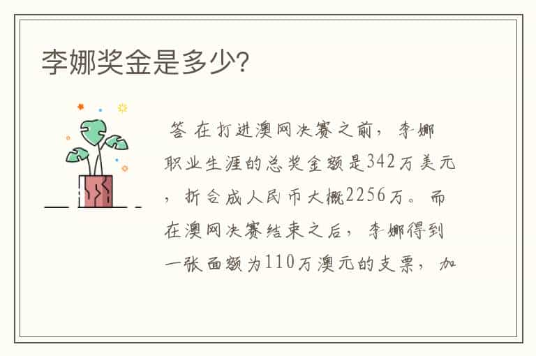 李娜奖金是多少?