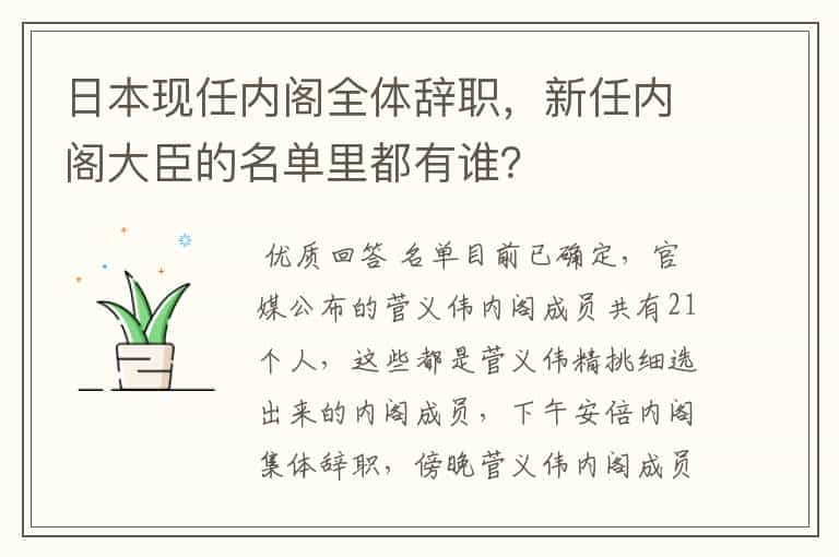 日本现任内阁全体辞职,新任内阁大臣的名单里都有谁?