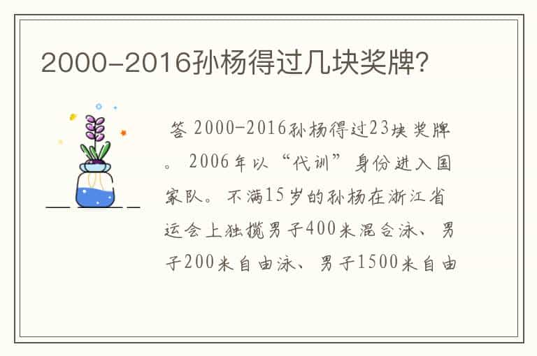 2000-2016孙杨得过几块奖牌?
