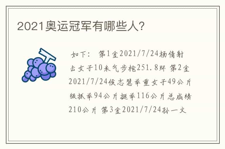 2021奥运冠军有哪些人?