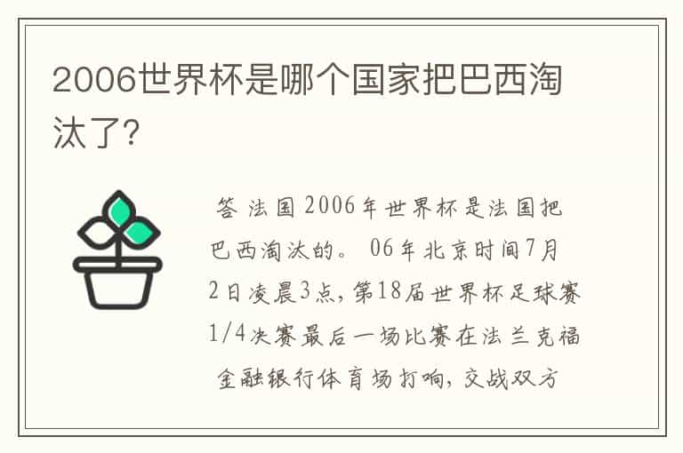 2006世界杯是哪个国家把巴西淘汰了?