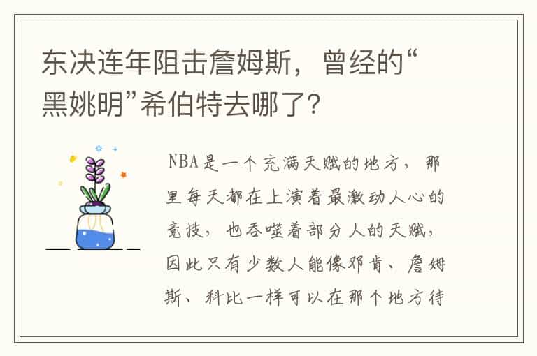 东决连年阻击詹姆斯,曾经的“黑姚明”希伯特去哪了?