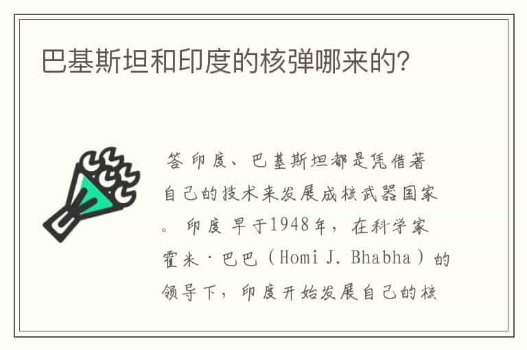 巴基斯坦和印度的核弹哪来的?