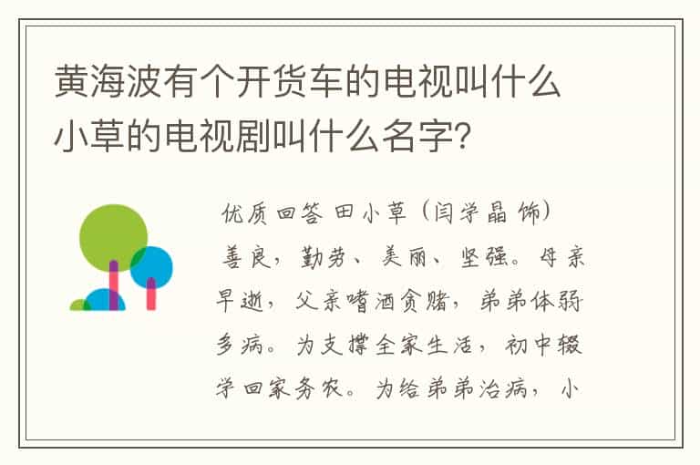 黄海波有个开货车的电视叫什么小草的电视剧叫什么名字?