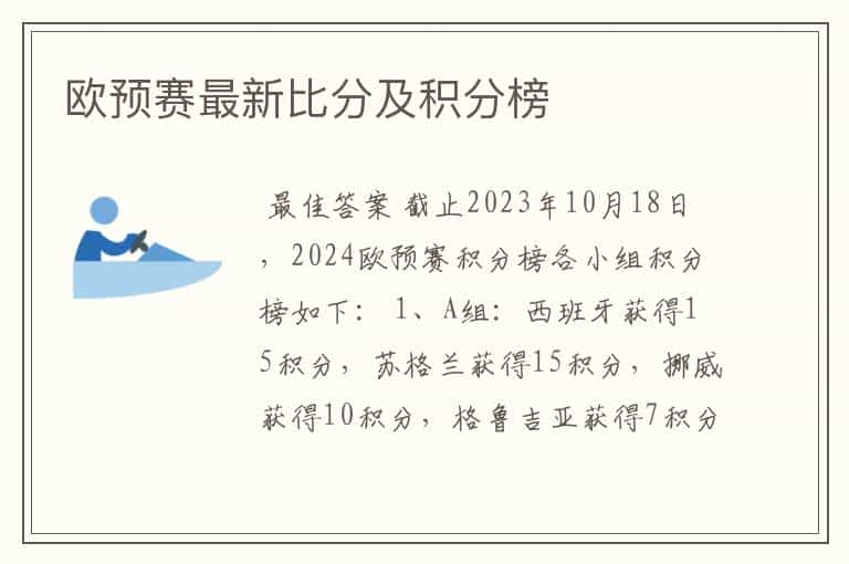 欧预赛最新比分及积分榜