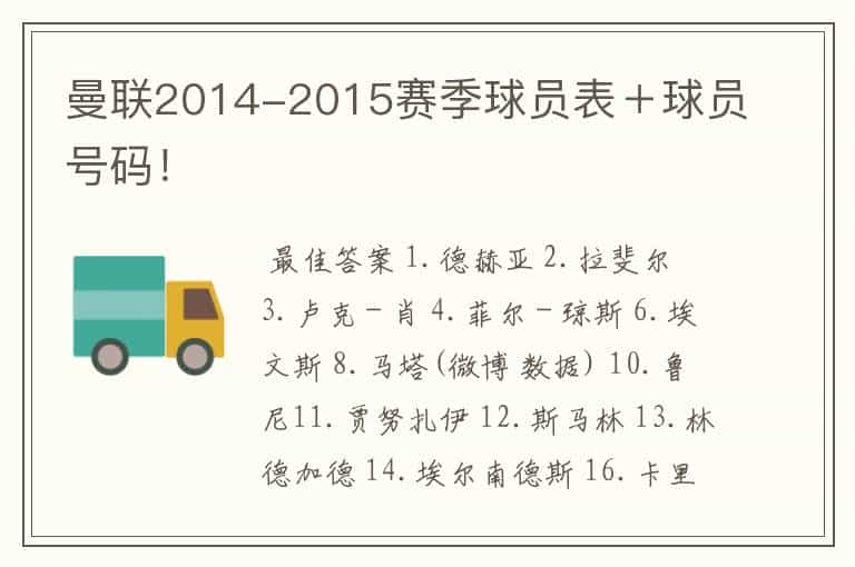 曼联2014-2015赛季球员表+球员号码!