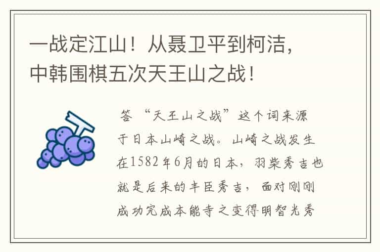 一战定江山!从聂卫平到柯洁,中韩围棋五次天王山之战!