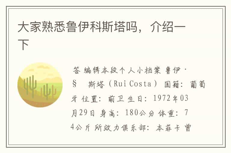 大家熟悉鲁伊科斯塔吗,介绍一下