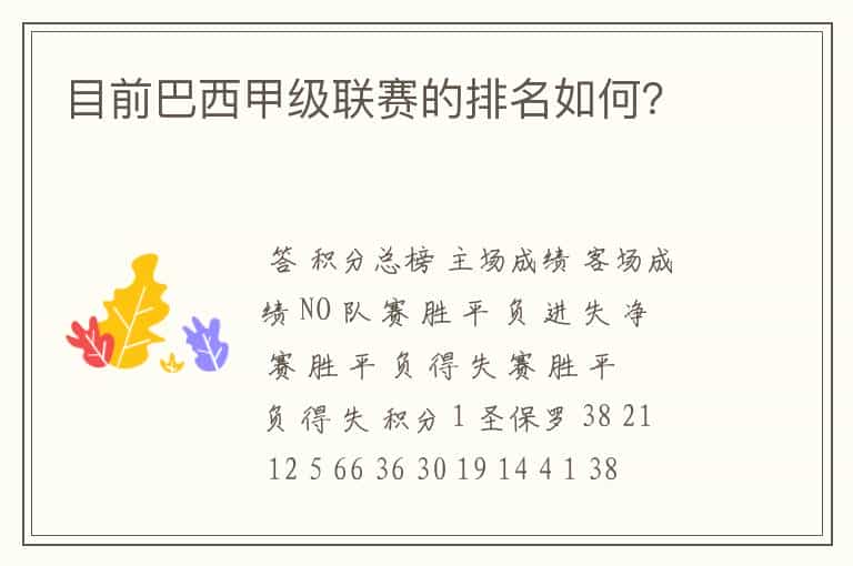 目前巴西甲级联赛的排名如何?