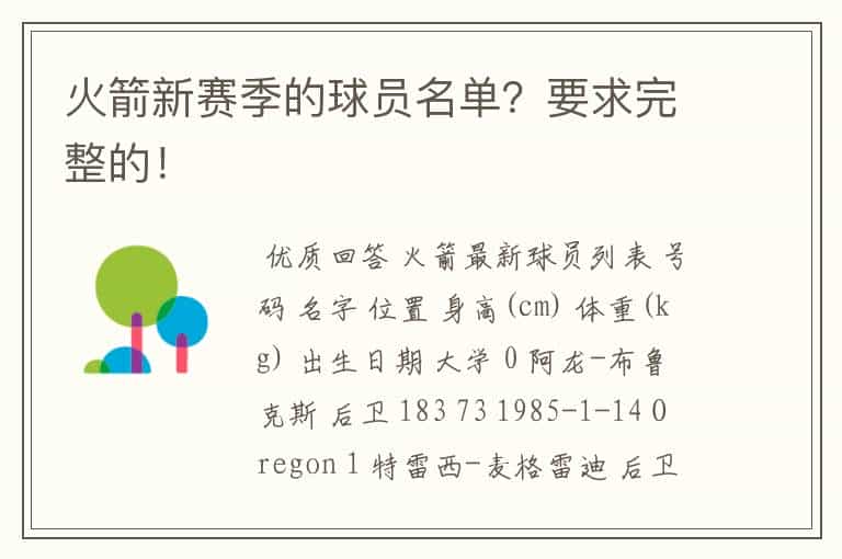 火箭新赛季的球员名单?要求完整的!