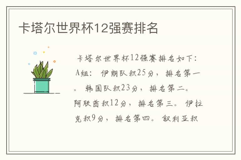 卡塔尔世界杯12强赛排名
