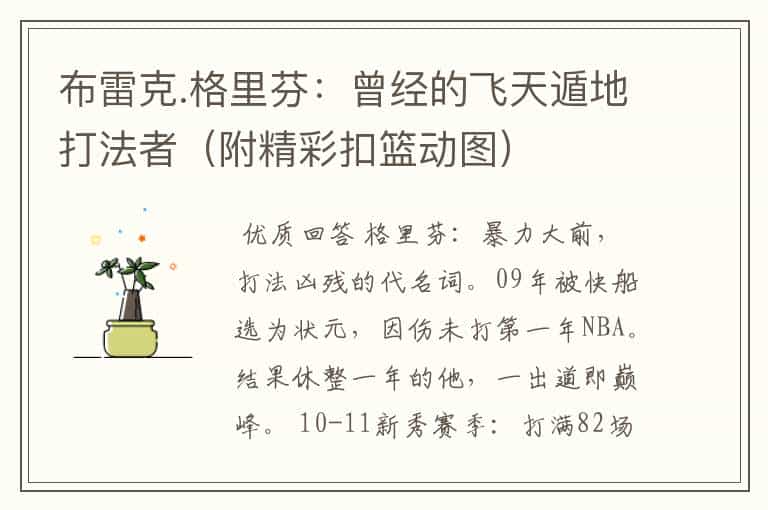 布雷克.格里芬:曾经的飞天遁地打法者(附精彩扣篮动图)