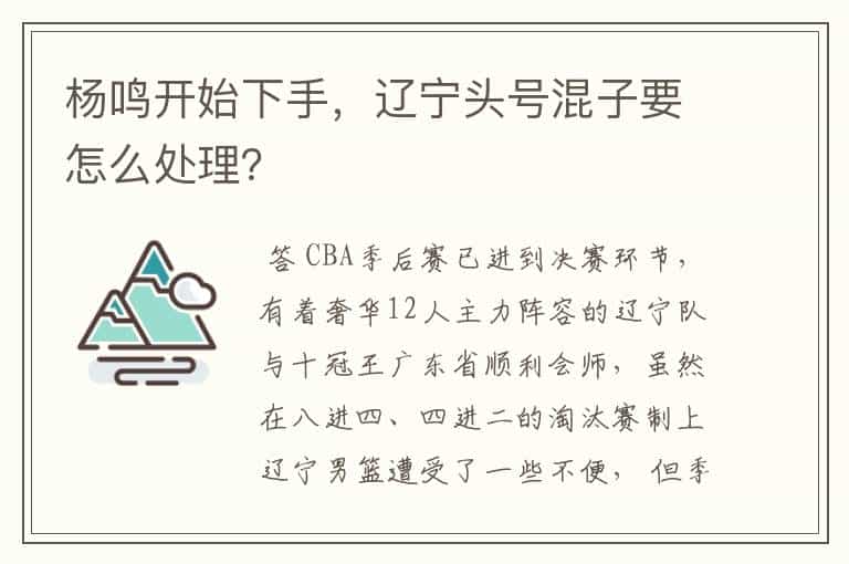 杨鸣开始下手,辽宁头号混子要怎么处理?