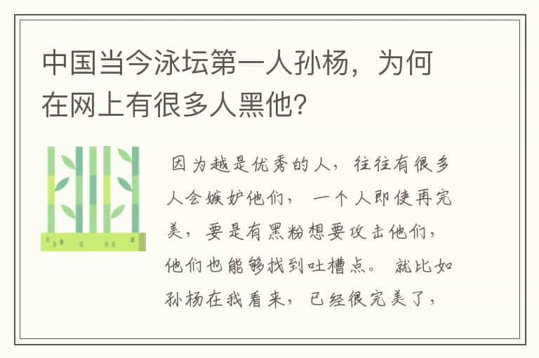 中国当今泳坛第一人孙杨,为何在网上有很多人黑他?