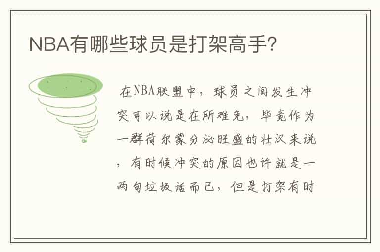 NBA有哪些球员是打架高手?