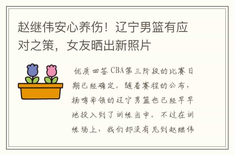 赵继伟安心养伤!辽宁男篮有应对之策,女友晒出新照片