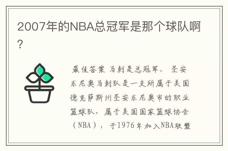 2007年的NBA总冠军是那个球队啊?