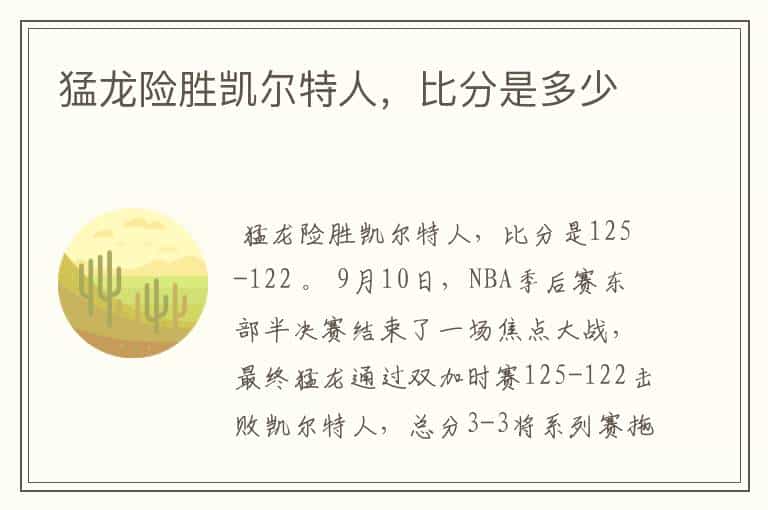猛龙险胜凯尔特人,比分是多少