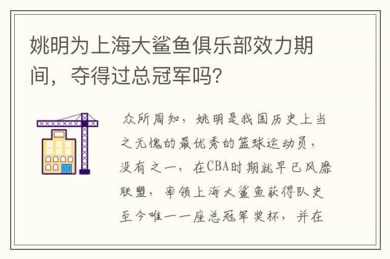 姚明为上海大鲨鱼俱乐部效力期间,夺得过总冠军吗?