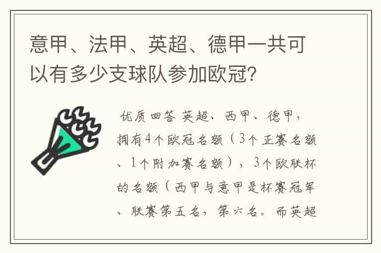 意甲、法甲、英超、德甲一共可以有多少支球队参加欧冠?