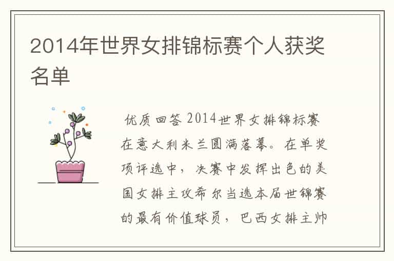 2014年世界女排锦标赛个人获奖名单