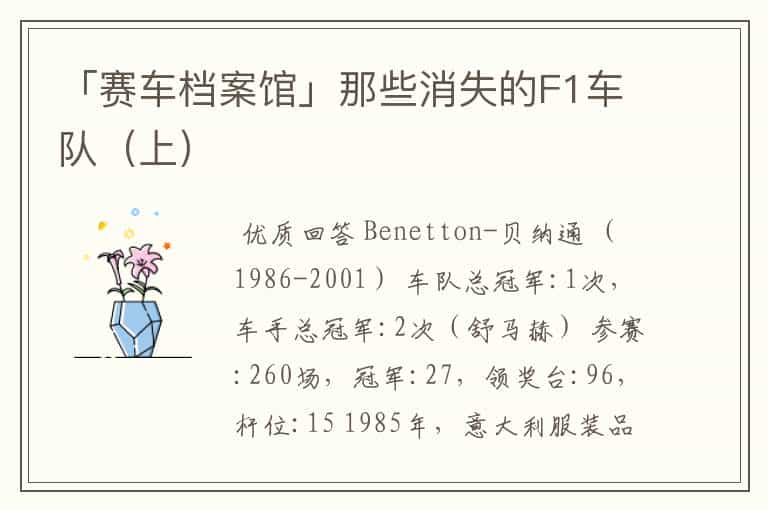 「赛车档案馆」那些消失的F1车队(上)