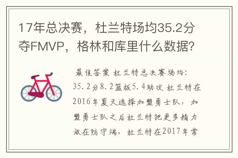 17年总决赛,杜兰特场均35.2分夺FMVP,格林和库里什么数据?