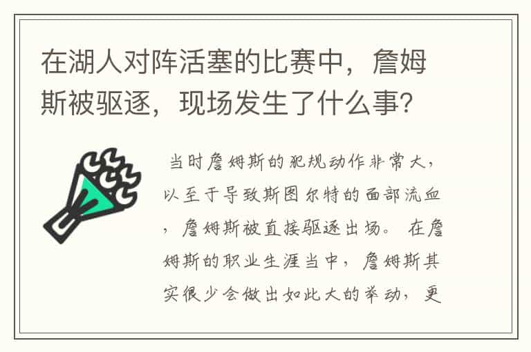 在湖人对阵活塞的比赛中,詹姆斯被驱逐,现场发生了什么事?