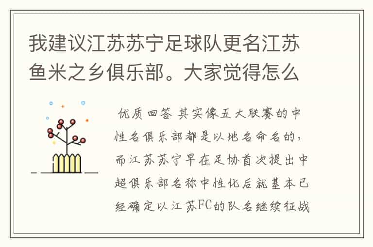 我建议江苏苏宁足球队更名江苏鱼米之乡俱乐部。大家觉得怎么样?