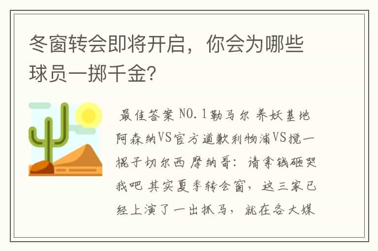 冬窗转会即将开启,你会为哪些球员一掷千金?