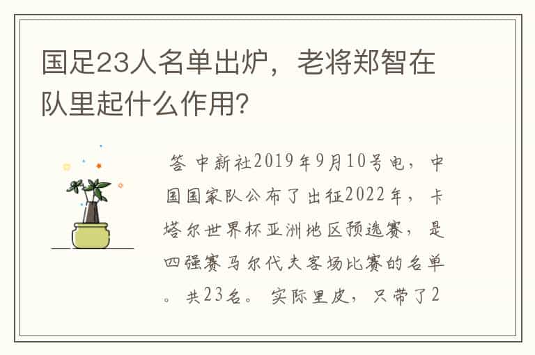 国足23人名单出炉,老将郑智在队里起什么作用?