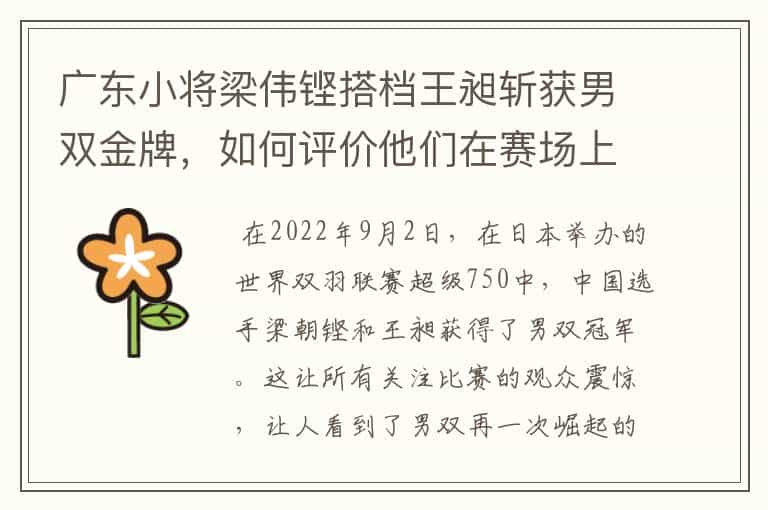 广东小将梁伟铿搭档王昶斩获男双金牌,如何评价他们在赛场上的表现?