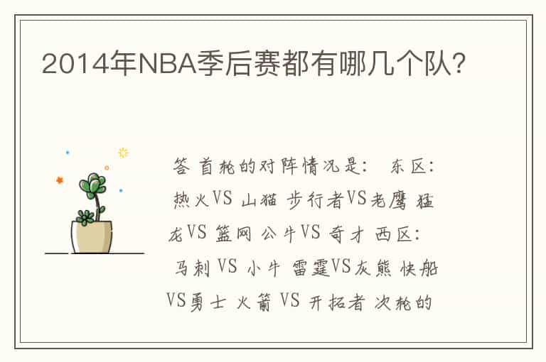 2014年NBA季后赛都有哪几个队?