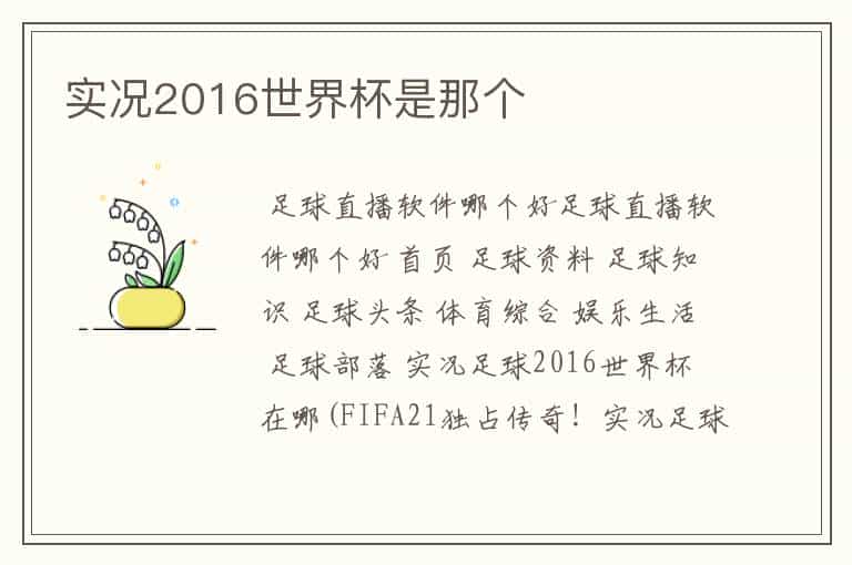 实况2016世界杯是那个