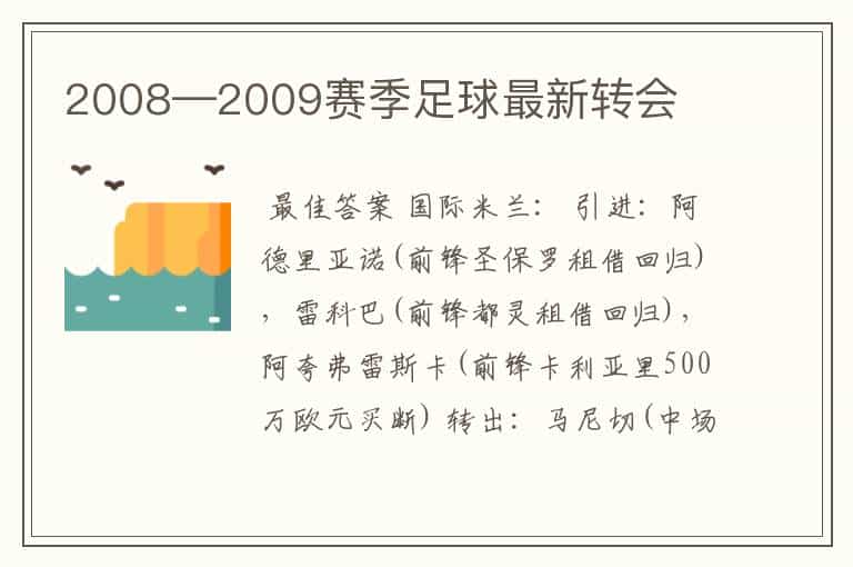 2008—2009赛季足球最新转会