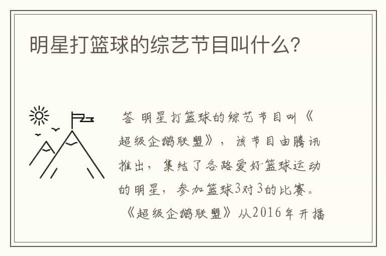 明星打篮球的综艺节目叫什么?