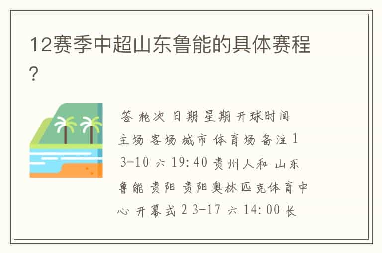 12赛季中超山东鲁能的具体赛程?