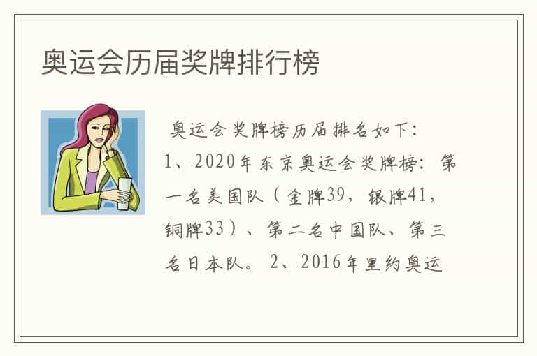 奥运会历届奖牌排行榜