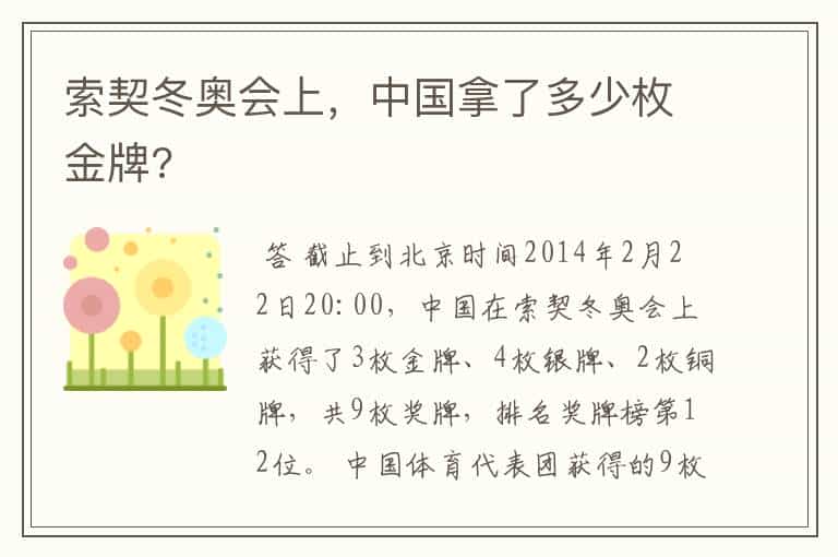 索契冬奥会上,中国拿了多少枚金牌?