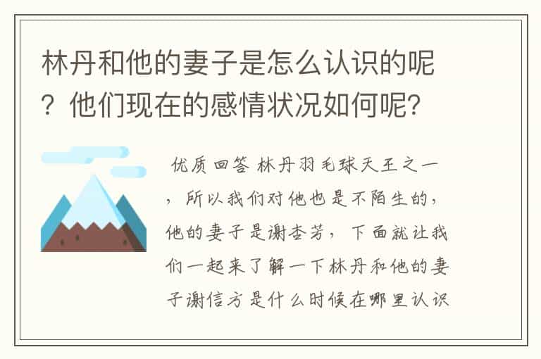 林丹和他的妻子是怎么认识的呢?他们现在的感情状况如何呢?