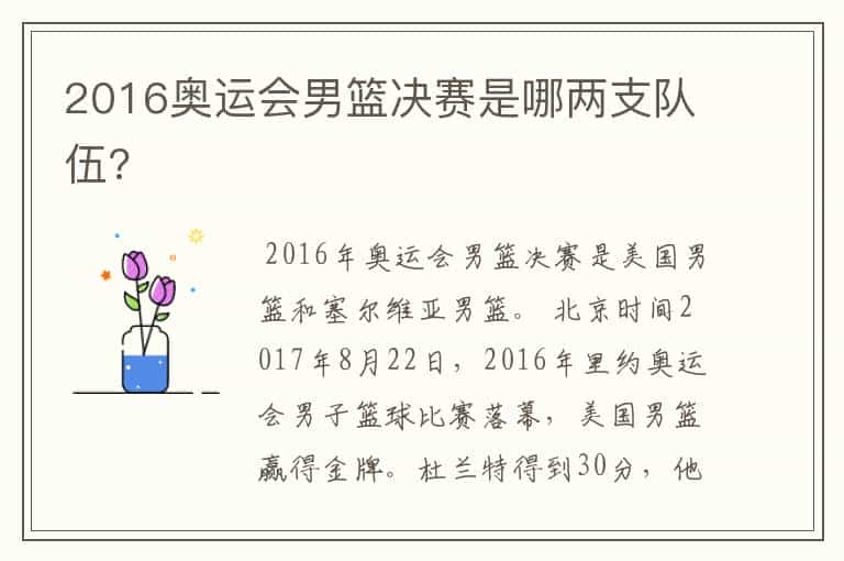 2016奥运会男篮决赛是哪两支队伍?