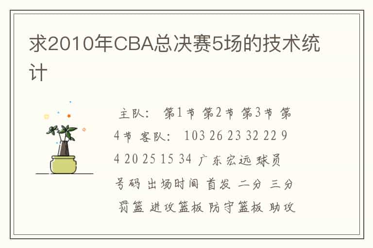 求2010年CBA总决赛5场的技术统计