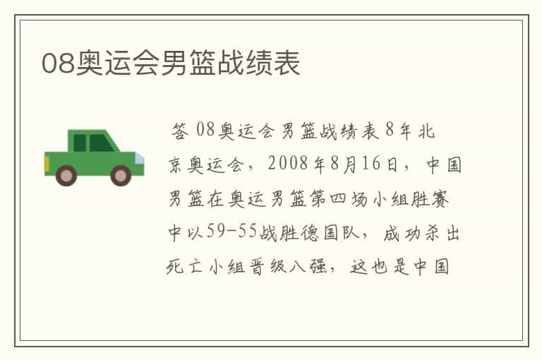 08奥运会男篮战绩表