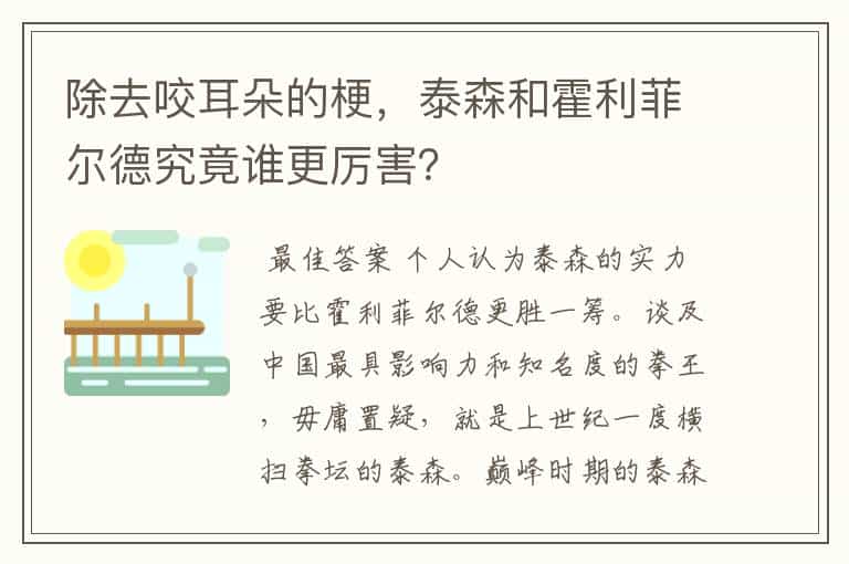 除去咬耳朵的梗,泰森和霍利菲尔德究竟谁更厉害?