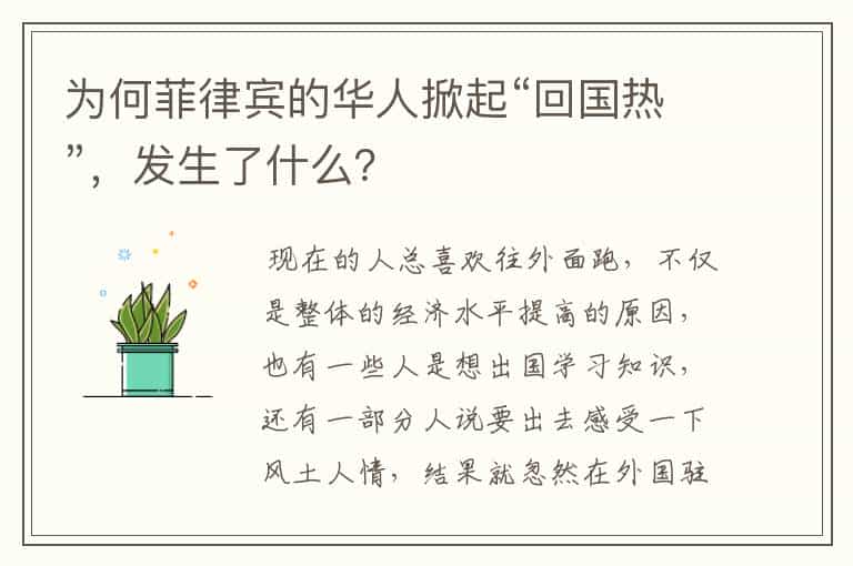 为何菲律宾的华人掀起“回国热”,发生了什么?