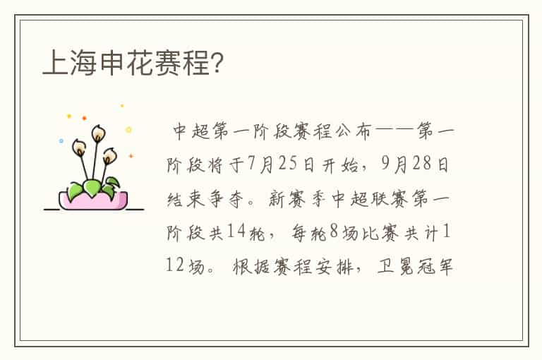 上海申花赛程?