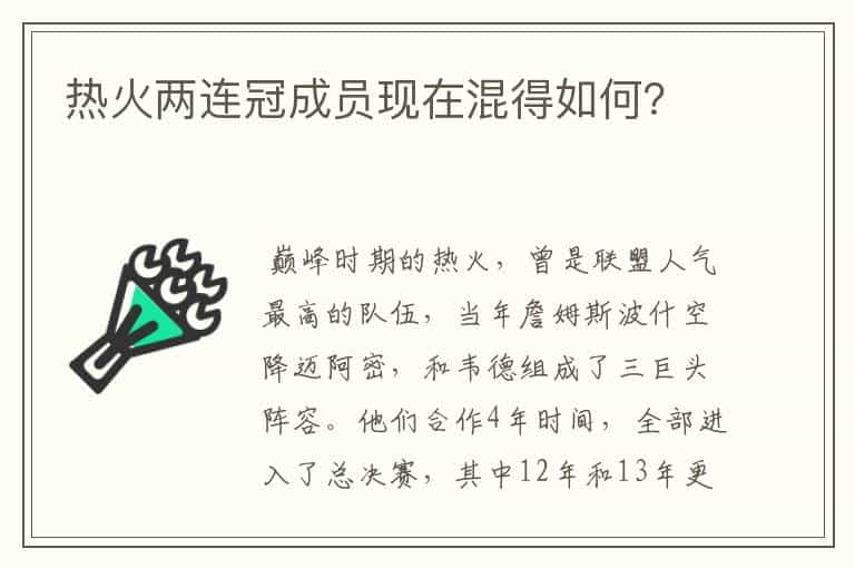 热火两连冠成员现在混得如何?