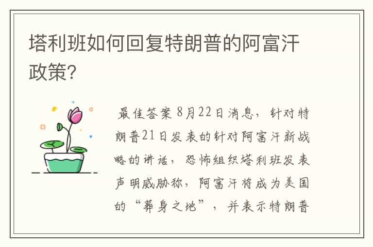 塔利班如何回复特朗普的阿富汗政策?